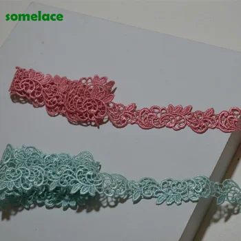 

5Yds/lot 2cm Wide Blue~Pink Hollow Floral Venise Lace Trim with Design for Wedding Bridal,Garment Decoration 2020031904