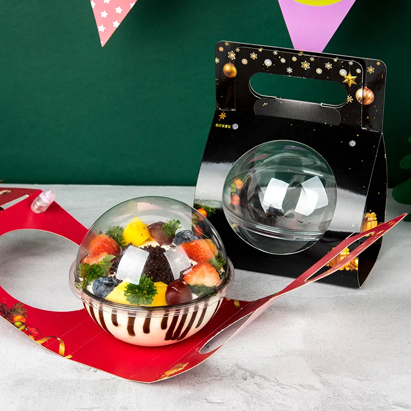 

50pcs High Quality New Portable Christmas Colorful Mousse Ball Cake Box Poki Rice Salad Box Dessert Cups Transparent Plastic Cup