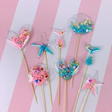 Adorno de pastel de PVC de hada brillante con diseño de Corona de amor de unicornios y nubes, cupcakes con diseño de flamenco para adorno para boda, cumpleaños, adornos de pastel de fiesta(China)