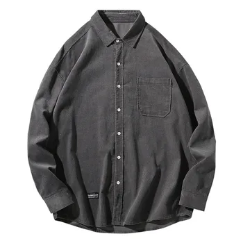 

Riinr Spring 2020 New Product Corduroy Shirt Male Long-sleeved Solid Color Lapel Simple Shirt