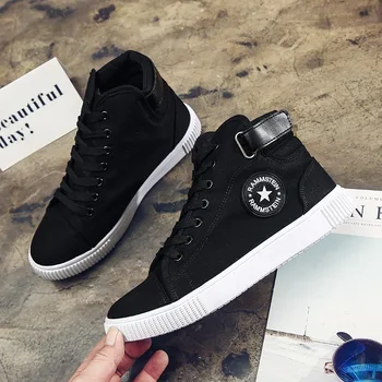 

Mens High-top Canvas Shoes Men 2020 New Spring Autumn Top Fashion Sneakers Lace-up High Style Solid Colors Man Black Shoes