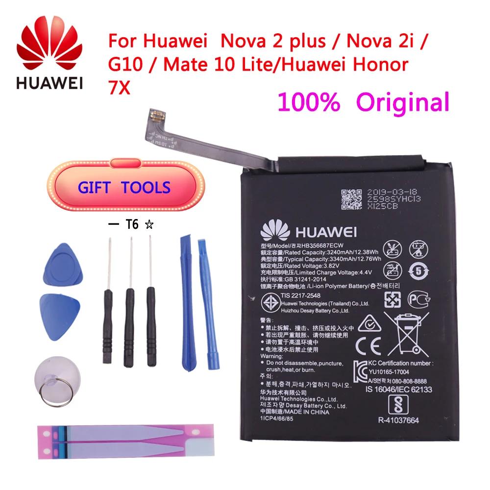 

Original For huawei HB356687ECW 3340mAh Battery Nova 2 Plus Nova 2i Honor 9i for Huawei G10 Mate 10 Lite Batterij