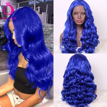

OLEY Hair Long Blue Wig High Density Middle-Part Loose Wave Synthetic Lace Front Wig Glueless Cosplay Wigs For Black Women