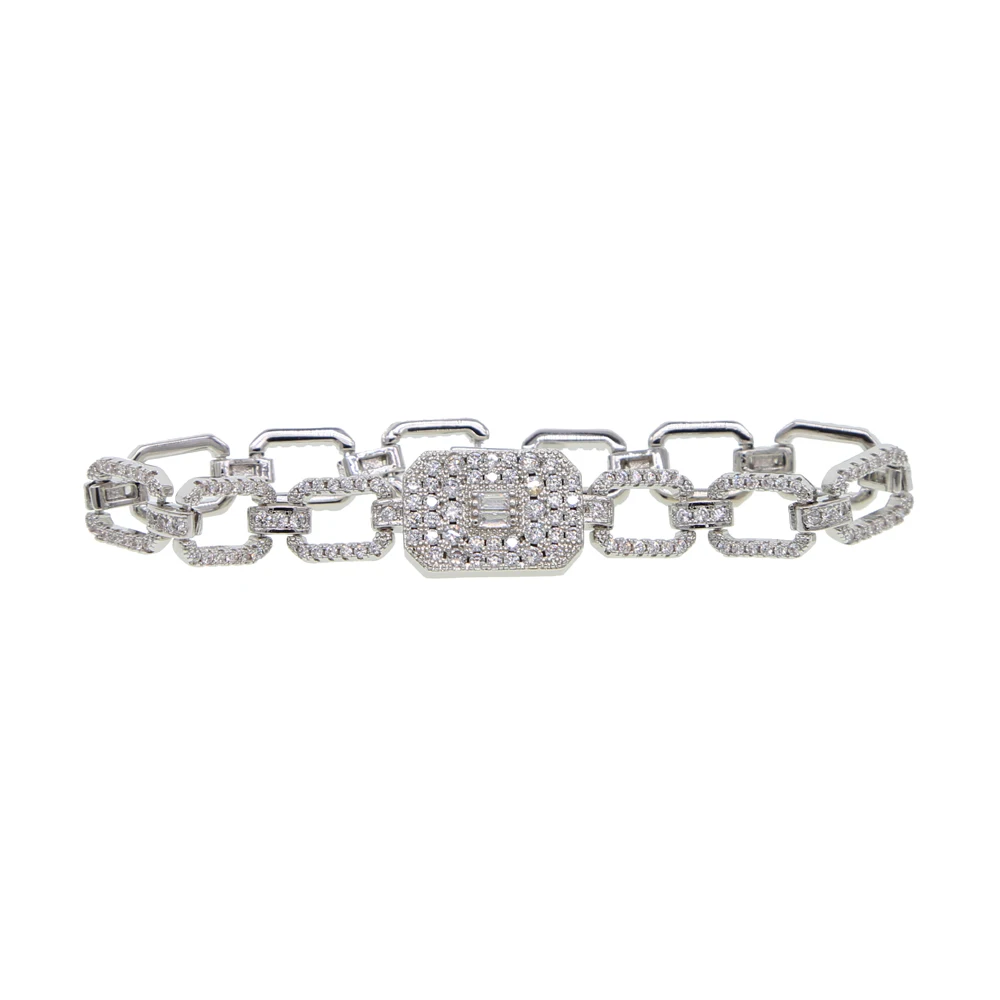 Ювелирных изделий 17 см дешевле хип-хоп Bling Iced Out кубинская цепь с серебряным золотом цвет браслеты для мужчин и женщин - Окраска металла: b235 silver