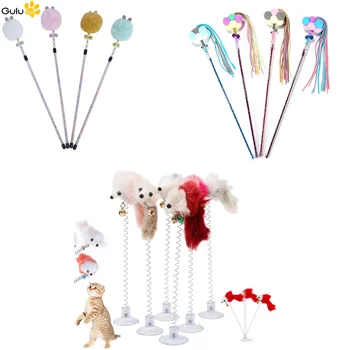

Pet Funny Multi-styles Cat Fairy Magic Wand Cat Teaser Stick Mice Shape and Feather Bottom Sucker Cat Interactive toy