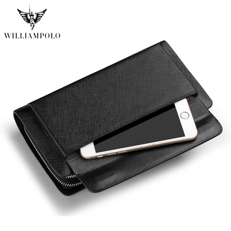 Business Genuine Leather Wallet Long Double Zipper Wrist Men Phone Wallet Purses Cowhide Luxury Brand High Capacity Clutch Bag 5