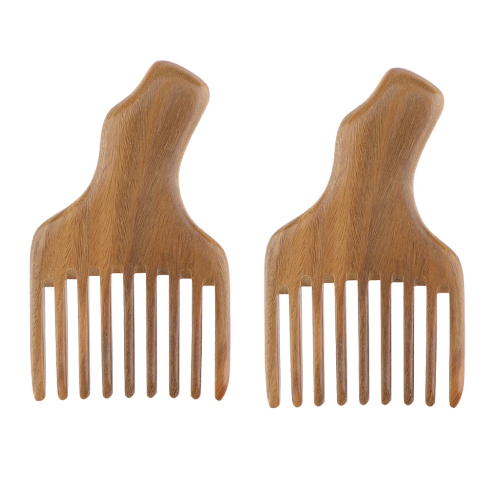 2 Packs Natural Green Sandalwood 4.7 inch Detangling Comb Wood Lift Hair Pick Comb Wigs Braid Afro Hair Pocket Comb