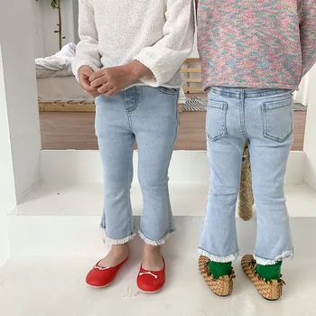 

New Spring Girl Slim Jeans 3-6T Children Kids Denim Flare Pants Light Blue Color Pure Cotton Kids Baby Cowboys Skinny Trousers
