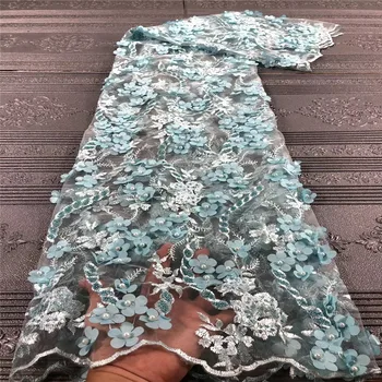 

2020 3D flowers African lace fabric beaded french lace fabric dubai appliques tulle lace wedding/party dress lace