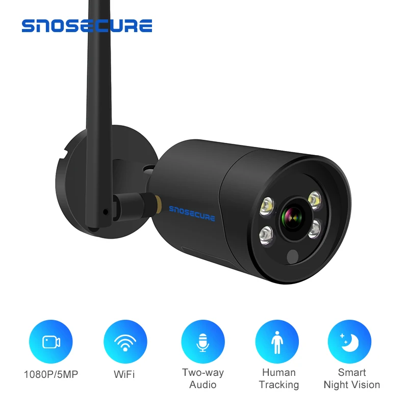 SNOSECURE 5MP Wi Fi на открытом воздухе IP камера Водонепроницаемый пули черный цвет с