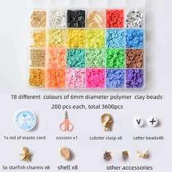 Cuentas redondas planas de arcilla polimérica para fabricación de joyas, abalorios de arcilla polimérica para pulsera, collar, Chip, cuentas espaciadoras sueltas, 1 caja de 6mm