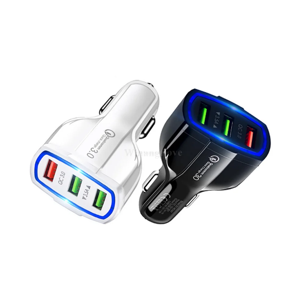 100pcs Fast Quick Charge Car Charger 3 Usb Ports Auto Power Adapter Car