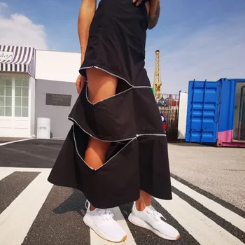 

Women High Waist Denim Skirt Chic ins 2020 Harajuku Designer Zipper Holes Multi-Wearing Casual Long Skirts