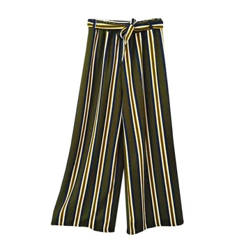 

New Fashion Loose Women Stripe Trousers High Waist Broad Leg Pants long Female Elegant Casual Pants
