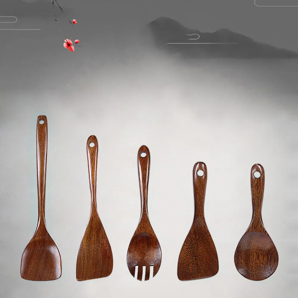 

1 PC Natural Wood Children's Healthy Dinnerware Wooden Rice Spoon Cutlery Suit Slotted Spatula Spoon For Kitchen Supplies