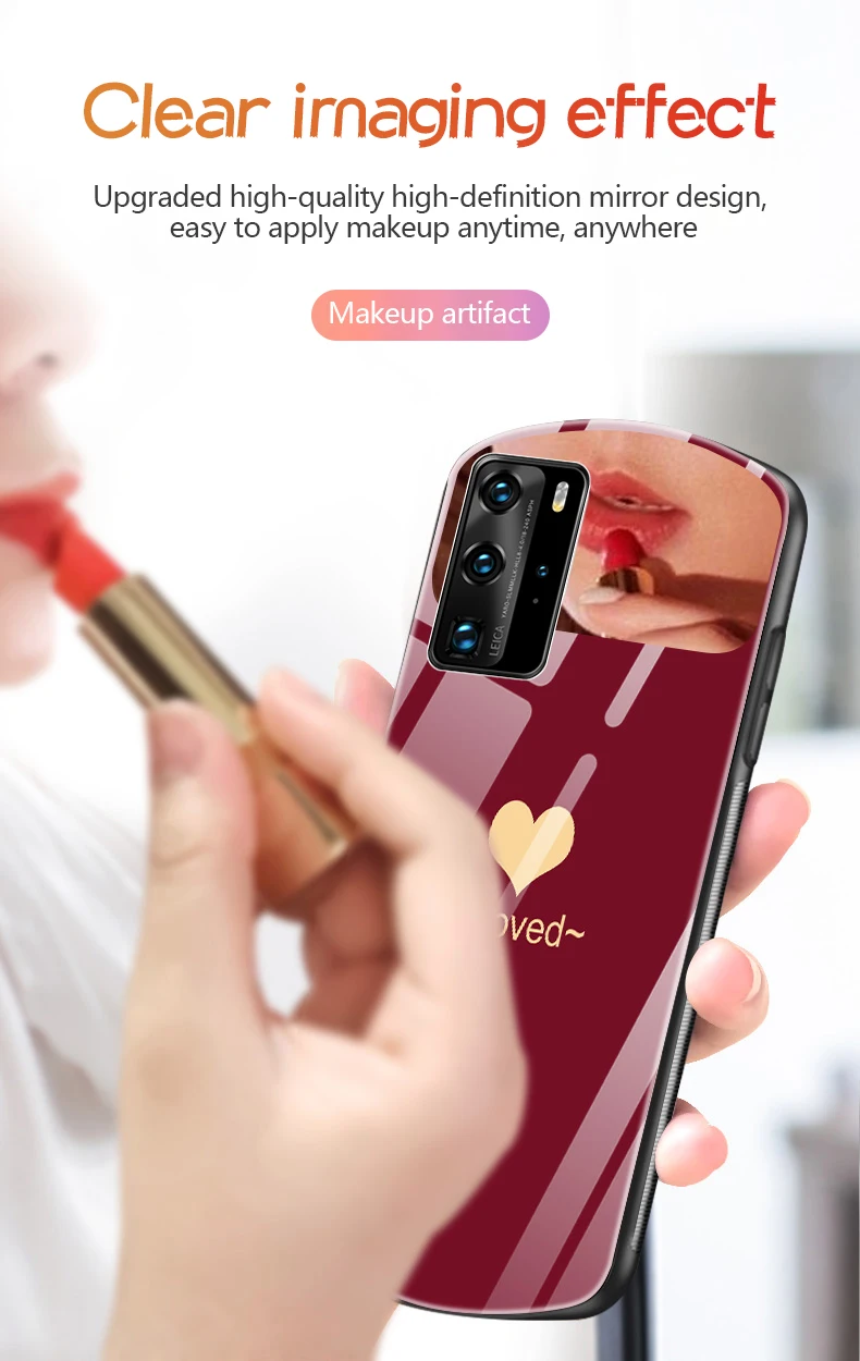 Sang Trọng Dễ Thương Hình Bầu Dục Trái Tim Kính Cường Lực Điện Thoại Ốp Lưng Cho Huawei P40 P30 Giao Phối 30 20 Pro Nova 7 6 5 Gương Ốp Lưng Silicon Funda huawei phone cover