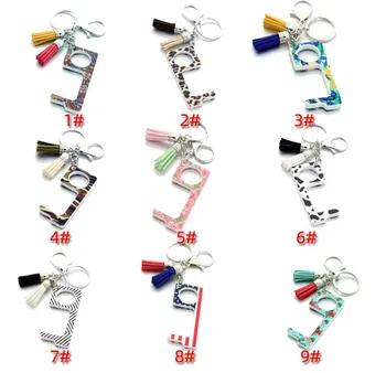 

30pcs/lot No-Touch Door Opener Keychain EDC Safe Door Handle Acrylic Keyring Portable Elevator Tool Tassel pendant