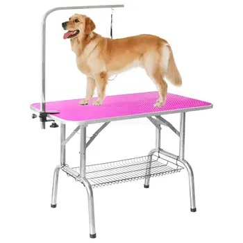 

Foldable Stainless Steel Pet Grooming Table for Small Pet Portable Operating Table Rubber Surface Bath Desk 150kg Bearing