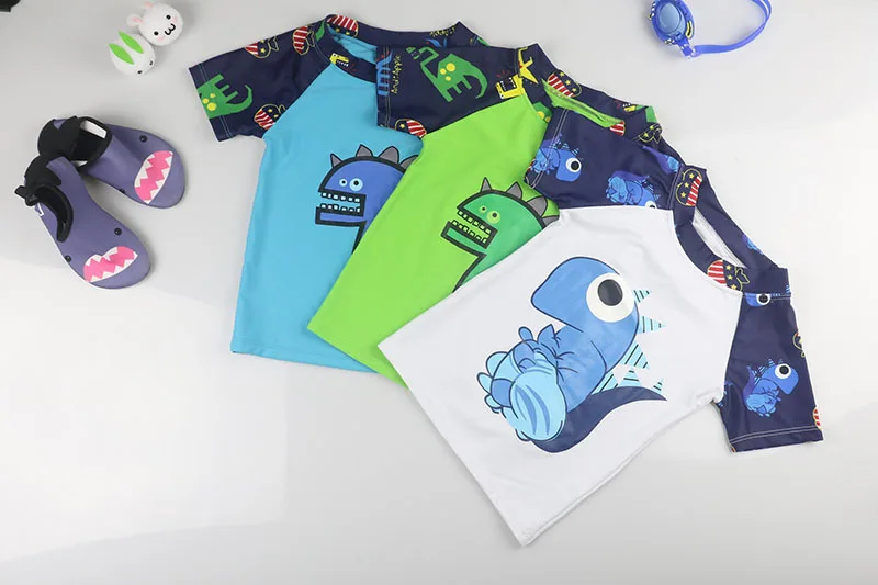 Boy Baby Swimwear Dinosaur Swimming Suit for Boys Short Sleeves Toddler Kids Children's Swimwear Beach Clothes Bathing Suit 3pcs