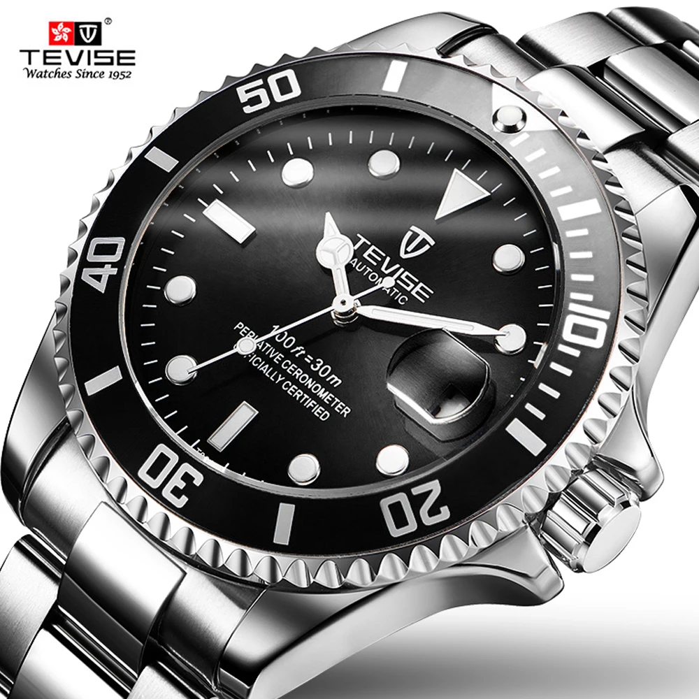 Tevise автоматические механические Diver спортивные роскошные часы стальной бренд водонепроницаемые светящиеся Бизнес наручные часы Relogio Masculino
