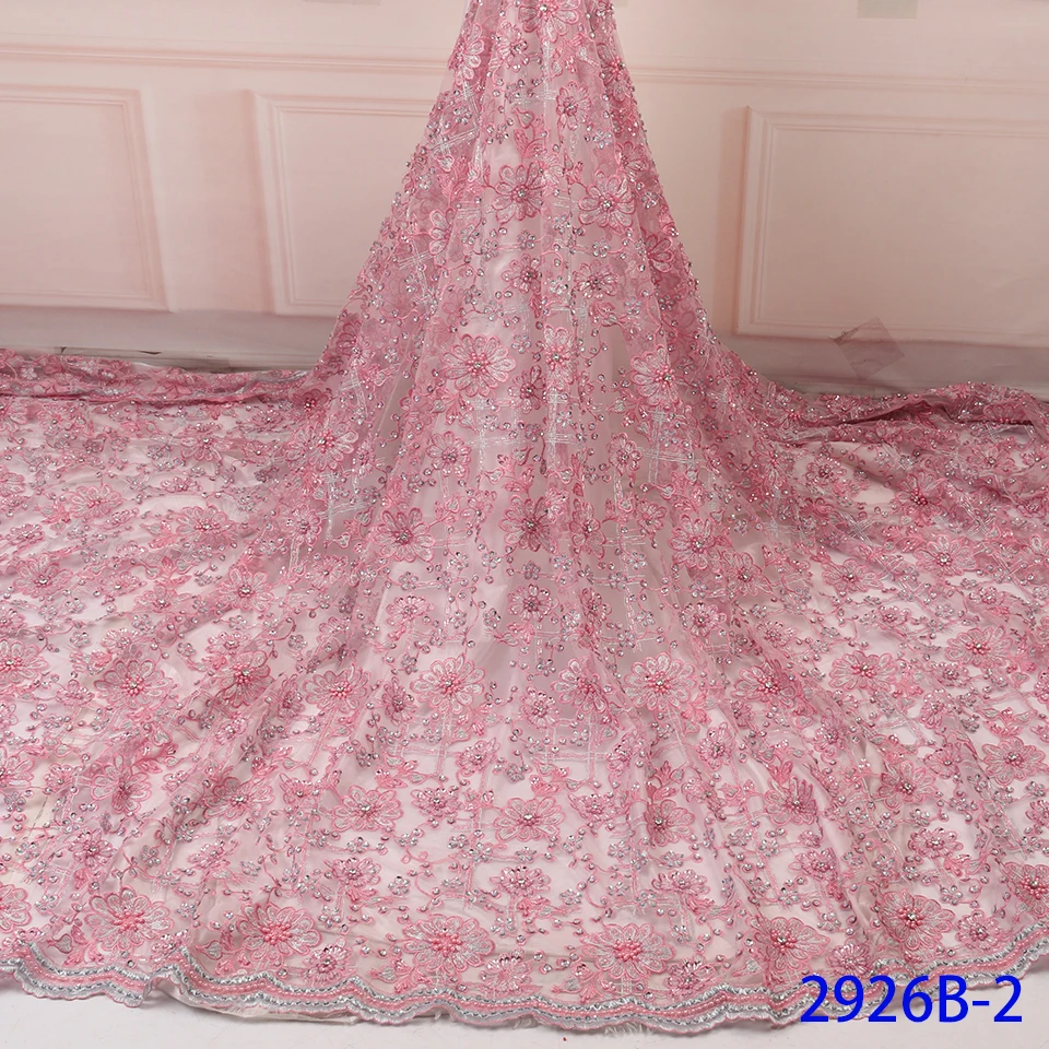 2019 Latest Pink Color Nigerian Lace Fabric High Quality Beaded Trim French Handmade Beads For Wedding GD2926B-2 | Дом и сад