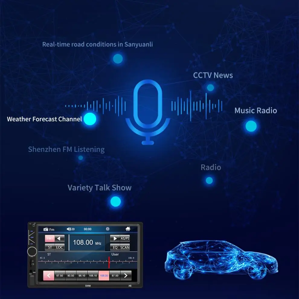 2 DIN 7 дюймов HD сенсорный экран Bluetooth Стерео FM радио MP5 Аудио плеер Поддержка USB/AUX In/Управление рулевым колесом