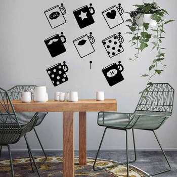 

Set Of 8Pcs Cafe Mug Cup Tea Wall Sticker Kitchen Dinning Room Coffee Wall Decal Resturant Vinyl Home Decor