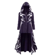 SAGACE женское платье с капюшоном размера плюс с принтом дерева, высокое низкое пальто для Хэллоуина, топы, полностью Лоскутные Повседневные футболки из полиэстера,, 17 сентября