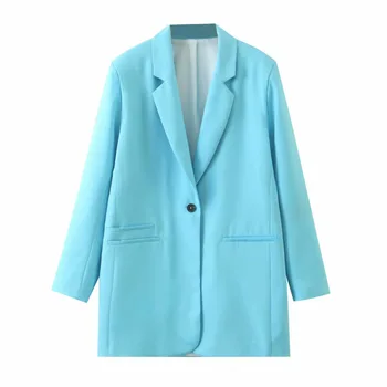 

LANMREM 2020 new autumn and winter notched collar full sleeves single button pocket wide straight fashion blazer