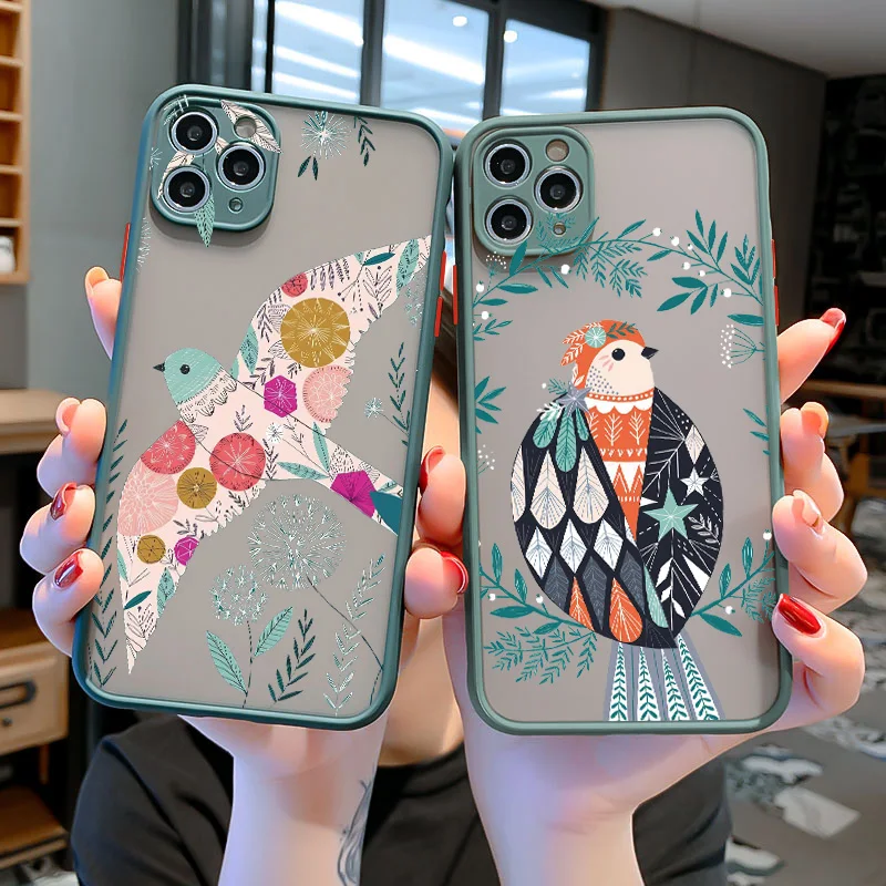 Floral Bird Design Phone Case With Owl & Swan Illustrations