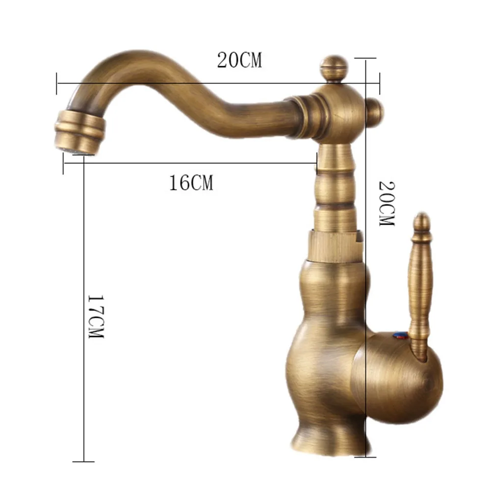 Домашний 360 Поворотный античный латунный кухонный кран, Одноцветный смеситель для раковины на одно отверстие, ретро многофункциональный умывальник для ванной комнаты