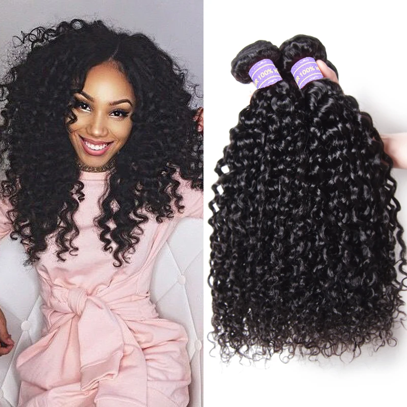 Pelo Rizado mechones 1/3/4 Uds Remy cabello humano brasileño extensiones de pelo ondulado mechones 8-26 pulgadas extensión del cabello humano negro Natural Longqi