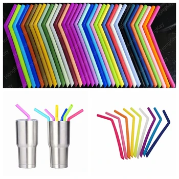 

250pcs 250mm 200mm Colorful silicone straw reusable drinking straw party wedding eco-friendly straws cleaning brush drinking