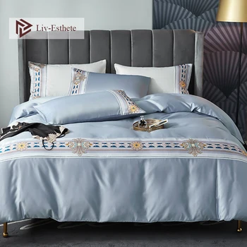 

Liv-Esthete Luxury European Style100% Silk Bedding Set Silky Queen King Duvet Cover Set Bed Set Soft Flat Sheet For Women Men