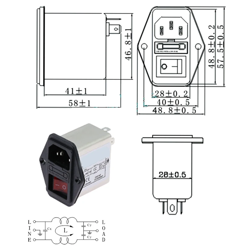 IEC320 C13 C14 anti-interference fused filter socket CW 3A 6A 10A EMI power purifier switch socket game player speaker