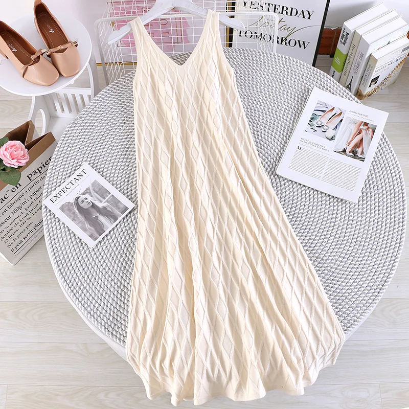 OCEANLOVE Knitted Dress Women 2020 Spring Summer Casual V Neck Sexy Vestidos Sleeveless All Match Basic Long Dresses 13584