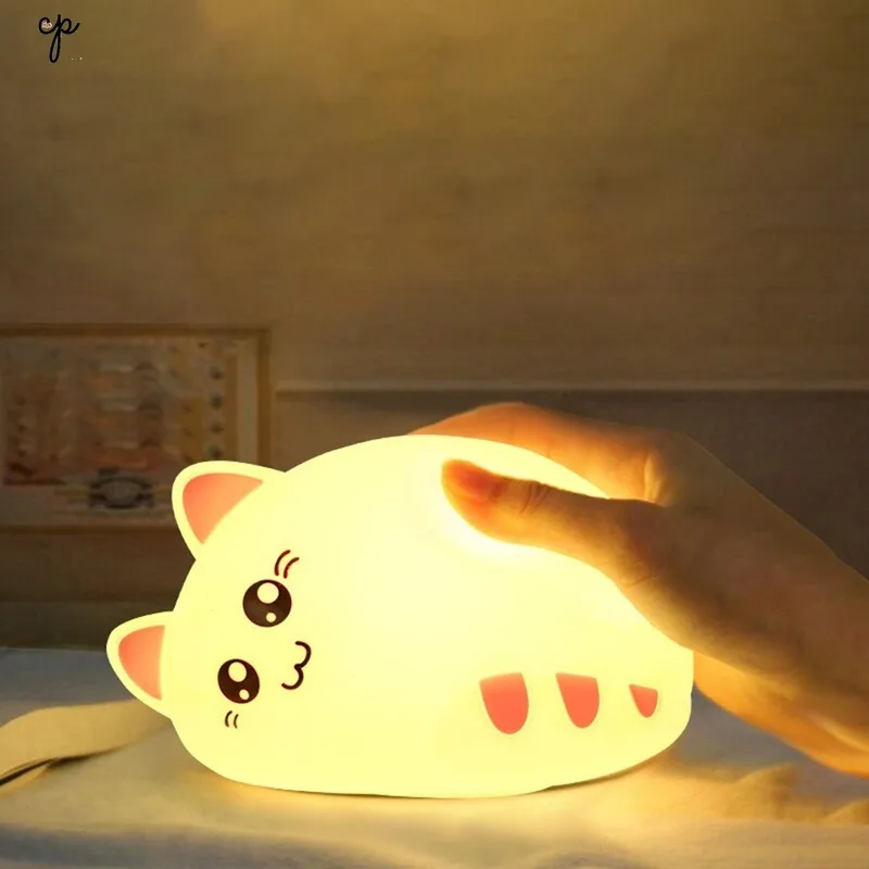 LED Night Light Bedroom Baby Night Lamp Children Birthday Gift Toy Night LightCute Cat Animal Silicone Soft Cartoon Nursery Lamp