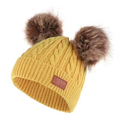 

Winter Baby Knit Hat With Two Fur Pompoms Boy Girls Ball Pom Beanie Kids Caps Double Fur Pom Pom Hat and Scarf stuffset for Chi