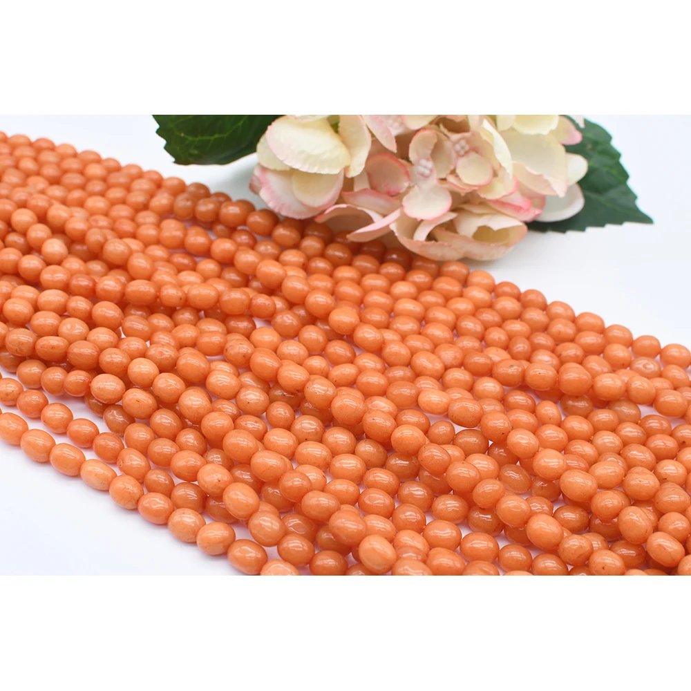 

8X10mm Natural Smooth Orange jade Oval stone beads For DIY Bracelet Necklace Jewelry Making Strand 15"