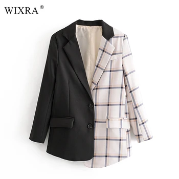 

Wixra 2020 Plaid Patchwork Blazer Basic Single Breasted Casual Loose Cool Lady Blazer High Street Jackets