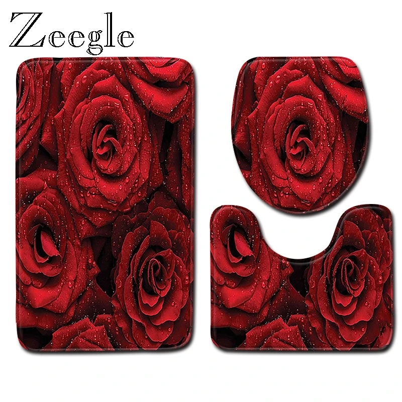Zeegle Christmas Bath Mat Set Home Decoration Mat Microfiber Toilet Seat Cover Mat Absorbent Floor Rug Modern Carpet Doormat