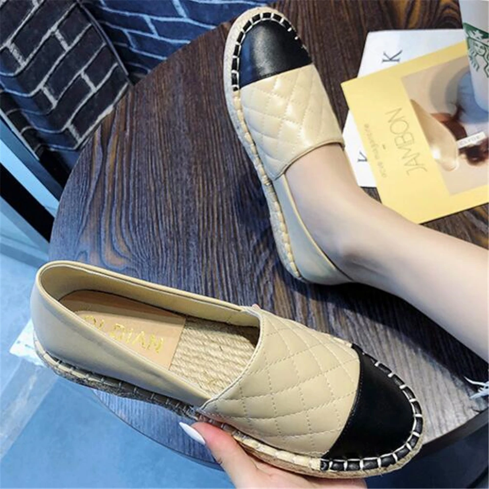 

Designer Espadrilles Loafers Women Shoes Flat Genuine Leather Sandals White Ladies Flats Slip On Female Casual Sneakers y1015