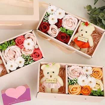 

Flower Best Wedding Gift Decoration For Valentine's Day Gift Rose Soap Mixed Color Heart Scented Bath Body Petal Fake Rose Soap