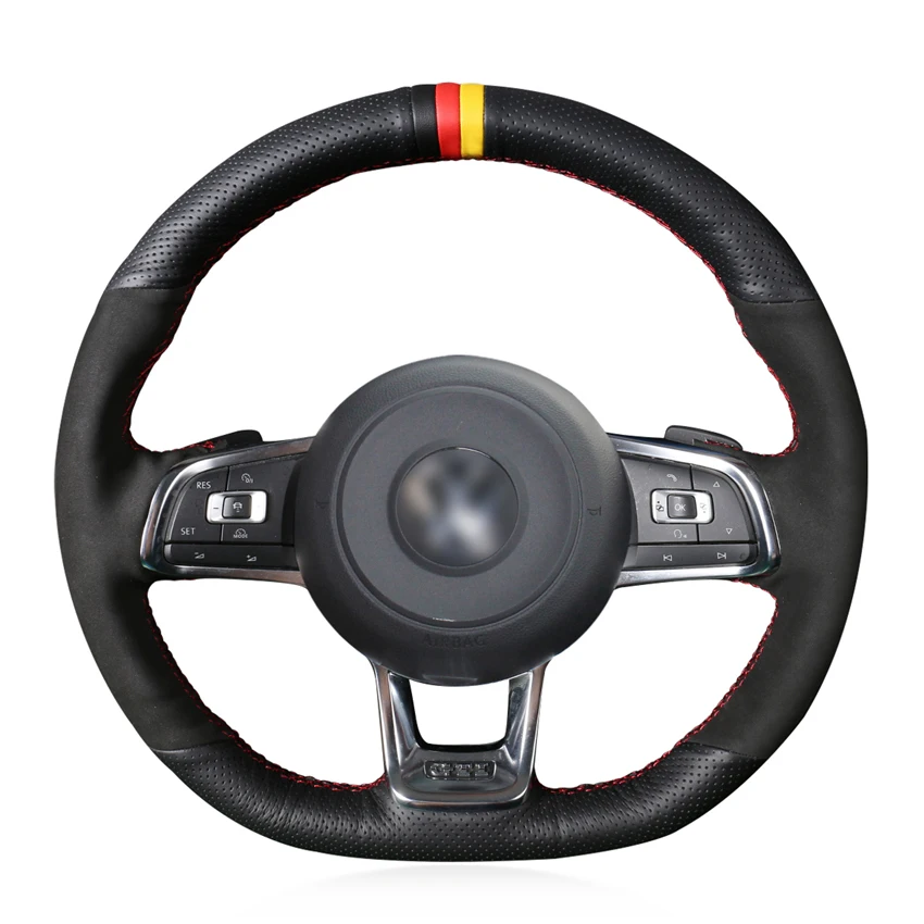 Hand-stitched Black Suede Genuine Leather Comfortable Car Steering Wheel Cover for Volkswagen VW Golf 7 GTI R MK | Автомобили и