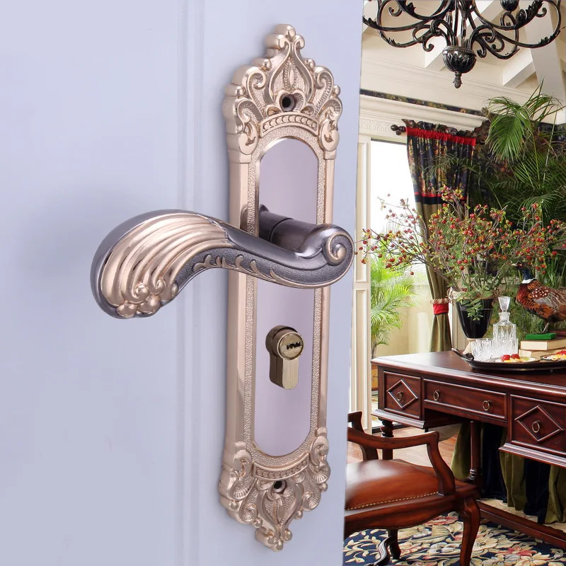 

Wholesale Lock Titanium Indoor Mechanical Door Lock Steel Wood Door Lock Handle Lock gong cheng suo Aluminium Alloy Door Lock