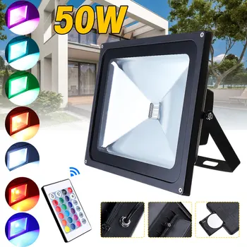 

50W RGB LED Flood Light Outdoor Garden Waterproof IP65 Remote Color Changing Floodlight AC85-265V 5000LM