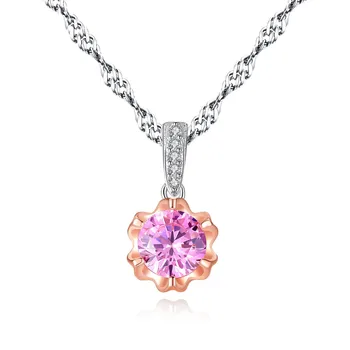 

Sterling Silver Necklace Pink Zircon Flower Pendant Double Color Gold Boutique Women's Necklace sterling silver necklace