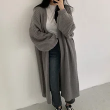 

2021 Casual Long Knitted Cardigan Women Vintage Loose Sweater Solid Oversized Jumper Korean Fashion Coat