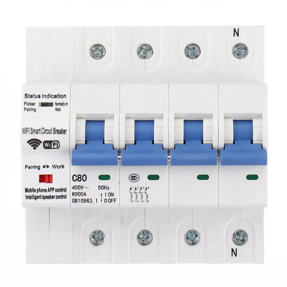 MoesHouse 4P 100A WiFi умный выключатель Умный дом автоматизация перегрузки короткого замыкания Голосовое управление аксессуар