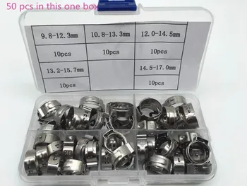 

Free shipping Pipe Clamp High Quality 50 PCS Stainless Steel 304 Single Ear Hose Clamps Assortment Kit Single with box
